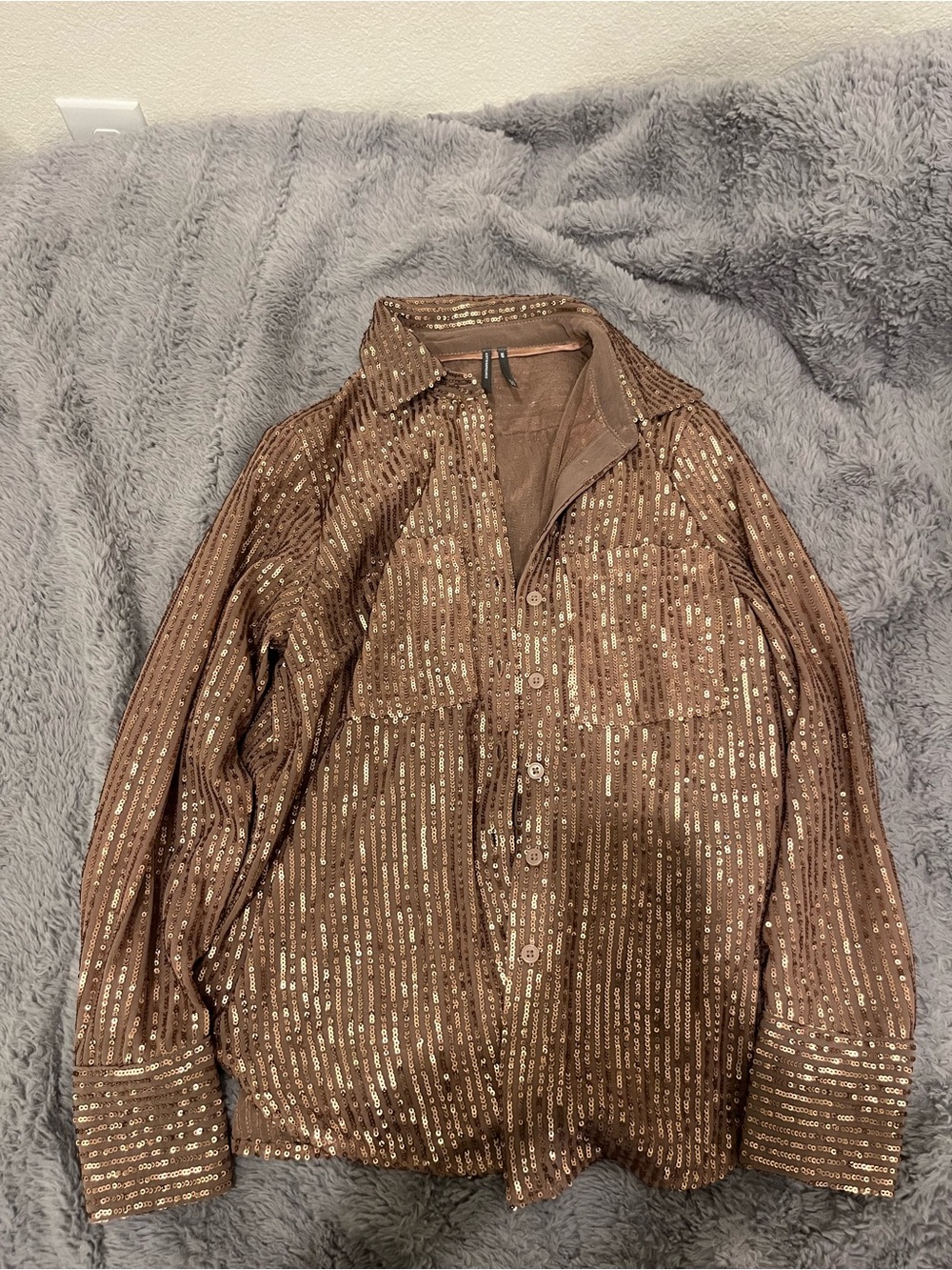 Anthropologie Brown Sequined Button-Up Blazer